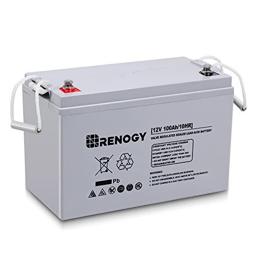 Renogy Batterie AGM à cycle profond 12 V 100 Ah, taux d'auto-décharge de 3 %, courant de décharge maximum de 2000 A, charge sûre de la plupart des appareils ménagers pour camping-car, camping, cabine, système marin et hors réseau, sans entretien